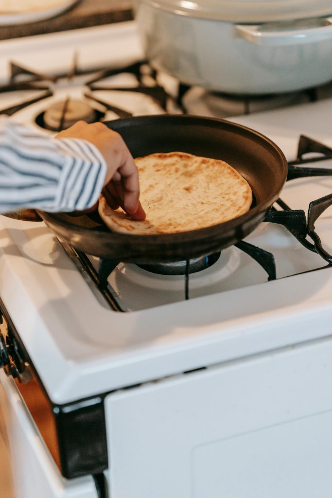 vegan flatbread on a skillet