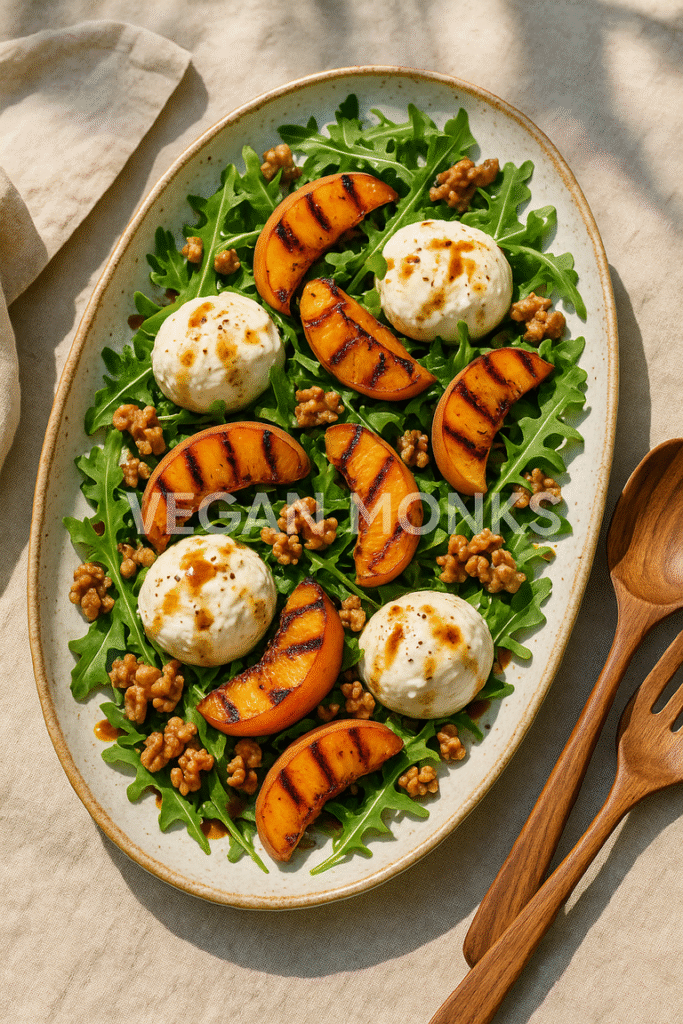 Grilled Peach Burrata Salad with Arugula & Toasted Walnuts