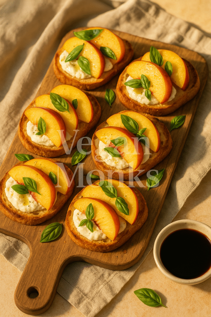 Peach Burrata Crostini with Basil & Olive Oil
