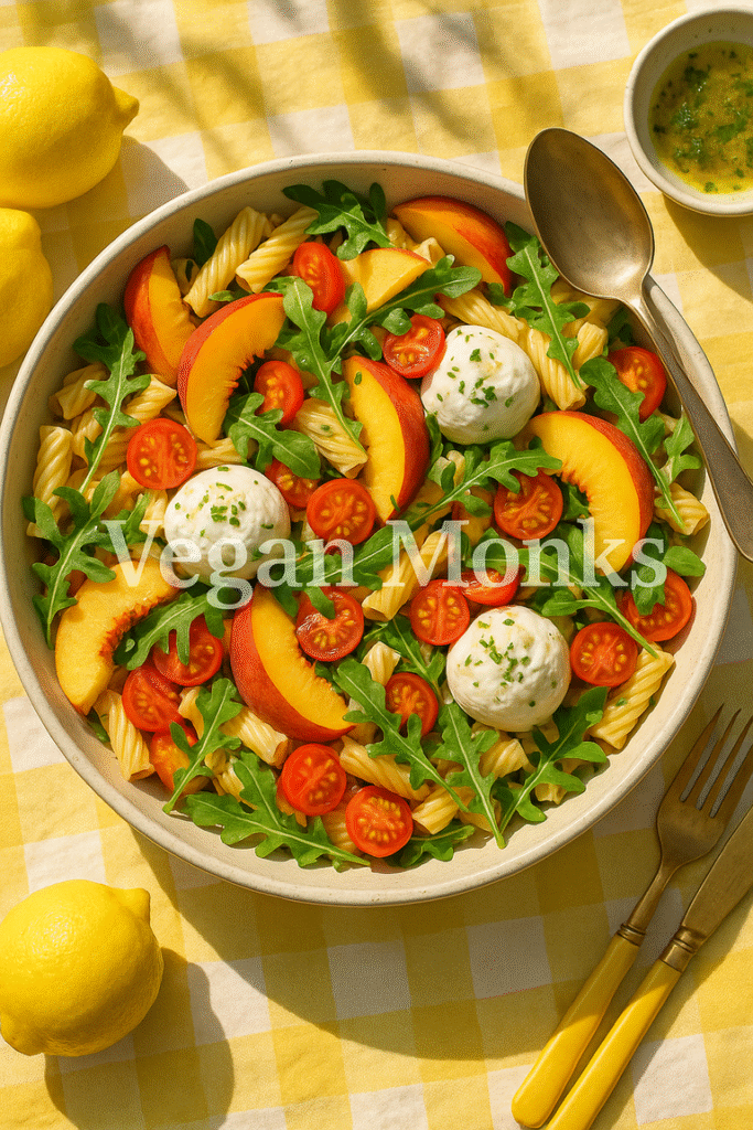 Peach Burrata Pasta Salad