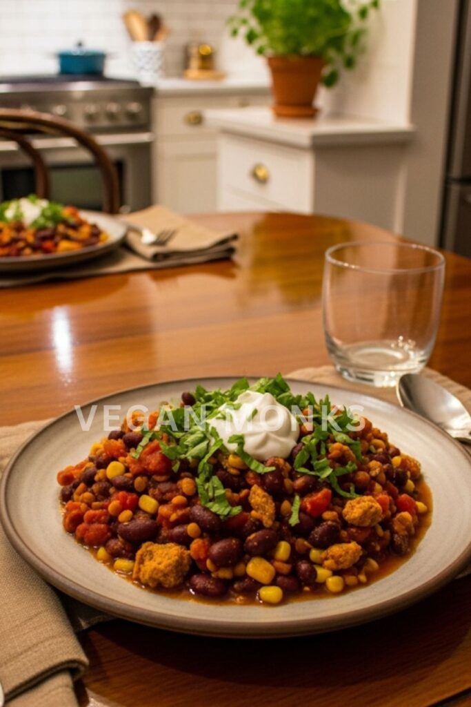 High-Protein Vegan Chili Made Entirely from Canned Ingredients