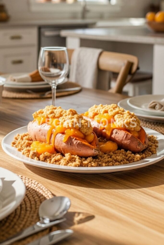 Peach Cobbler Stuffed Sweet Potatoes